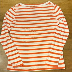 GAP XL Striped Coral and White Long Sleeve Top